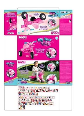 Dolu eenhoorn driewieler met duwstang roze - thumbnail
