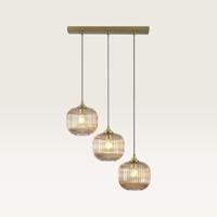 Hanglamp Virello ambra III - Drie bollen van geribbeld amberkleurig glas met een speels effect - Zonder lichtbron - thumbnail