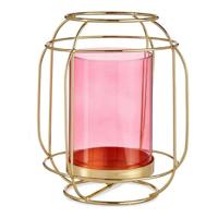 Kaarshouder Roze Gouden Lantaarn Metaal Glas (19 x 20 x 19 cm) - thumbnail