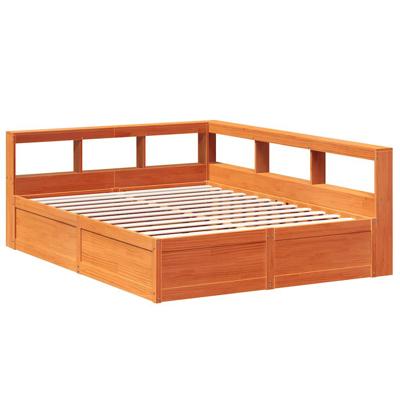 Bed met boekenkast zonder matras grenenhout wasbruin 140x200 cm