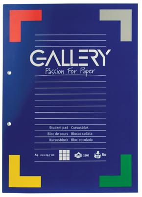 Gallery cursusblok, ft A4, 80 g/m², 2-gaatsperforatie, geruit 5 mm, 100 vel