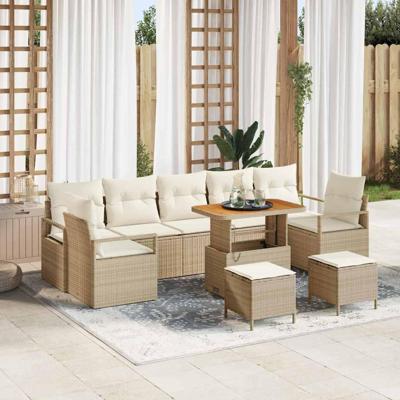 Tuinbankenset met kussen 10 pcs Beige poly rattan