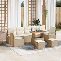 Tuinbankenset met kussen 10 pcs Beige poly rattan - thumbnail