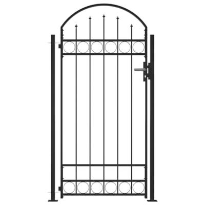 VidaXL Poort met gebogen bovenkant en 2 palen 105x204 cm zwart