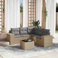 6-delige Loungeset met kussens poly rattan beige - thumbnail