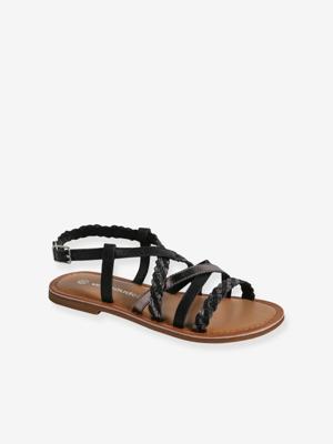 Sandalen met gekruiste leren bandjes VERTBAUDET-collectie veel zwart Sandalen met gekruiste leren bandjes VERTBAUDET-collectie veel zwart