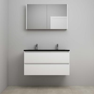 On-Line Badkamermeubelset - 100 cm - Voorgemonteerd - Ladestructuur - Acryl Wastafel - 2 Kraangaten - Spiegelkast - Hoogglans Wit