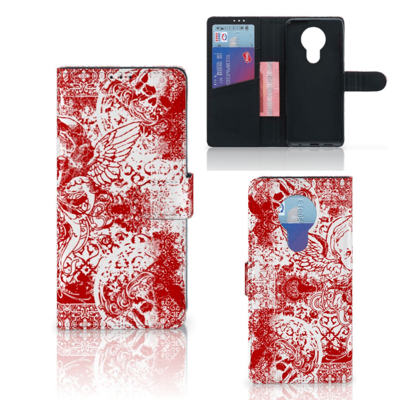 Telefoonhoesje met Naam Nokia 5.3 Angel Skull Rood Telefoonhoesje met Naam Nokia 5.3 Angel Skull Rood