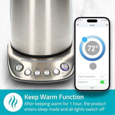 Nedis SmartLife Waterkoker | Wi-Fi | 1.7 l | Roestvrij Staal | 70,80,90,100 °C | Temperatuurindicator | 360 graden draaibaar | Verborgen - thumbnail