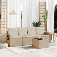 5-delige Loungeset met kussens poly rattan beige - thumbnail