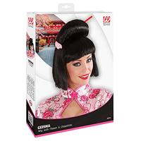 Pruik Geisha met Bloem en Chopsticks - thumbnail