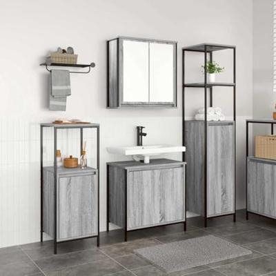 Badkamermeubelset 3 pcs Grijs sonoma en Zwart 36 x 35 x 165 cm