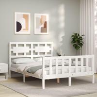 Bedframe met hoofdbord massief hout wit - thumbnail