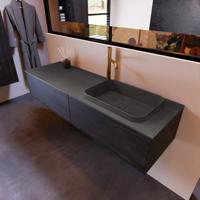 Badkamermeubelset Mondiaz Erin 150 cm met 2 Lades met RIDGE Wastafel Rechts Dark grey met 1 kraangat Greeploos Mat Antracite - thumbnail