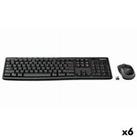 Toetsenbord en draadloze muis Logitech DESKTOP MK270 Zwart Qwerty Spaans (6 Stuks) - thumbnail