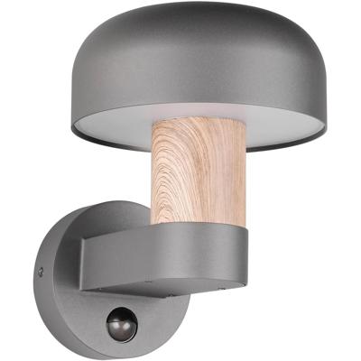 LED Tuinverlichting - Wandlamp Buitenlamp - Trion Freek - E27 Fitting - Rond - IP54 - Bewegingssensor - Hout/Grijs- Aluminium