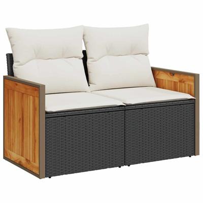 6-delige Loungeset met kussens poly rattan acacia zwart - thumbnail