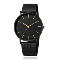 LGT JWLS Vintage Herenhorloge - Luxe Meshband - Zwart met Gouden Wijzers - Zwarte Wijzerplaat - thumbnail
