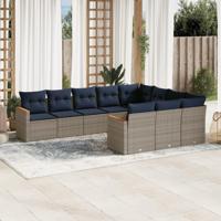 10-delige tuinbankset met kussens, grijs polyrotan - thumbnail