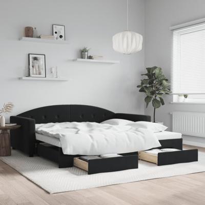 Slaapbank met onderschuifbed en lades 100x200 cm fluweel zwart - thumbnail