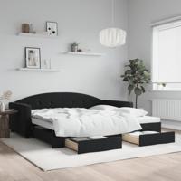 Slaapbank met onderschuifbed en lades 100x200 cm fluweel zwart - thumbnail