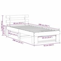 Bedframe met hoofdeinde Bruin 90 x 200 cm Massief grenenhout - thumbnail