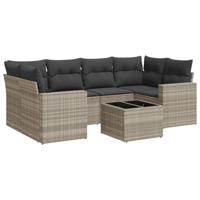7-delige Loungeset met kussens poly rattan lichtgrijs - thumbnail