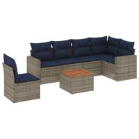 7-delige Loungeset met kussens poly rattan grijs - thumbnail