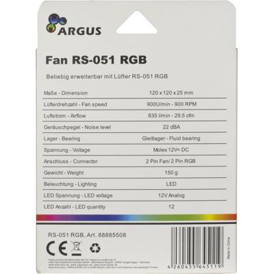 Inter-Tech INTER-TECH - Argus RS-051 RGB - Gehäuselüfter - 120 mm CPU-koellichaam met ventilator Zwart (b x h x d) 120 x 25 x 120 mm Inter-Tech INTER-TECH - Argus RS-051 RGB - Gehäuselüfter - 120 mm CPU-koellichaam met ventilator Zwart (b x h x d) 120 x 25 x 120 mm