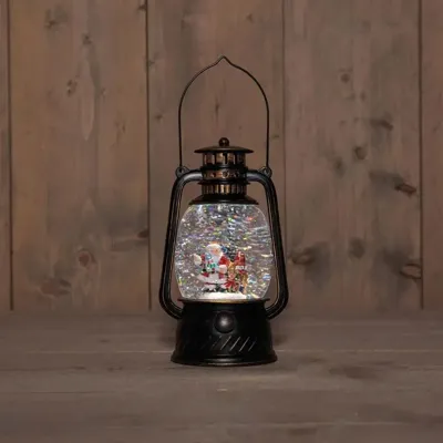 Anna&apos;s Collection LED glitterwater gaslantaarn kerstman Ø 12 x 20,5cm, warm wit