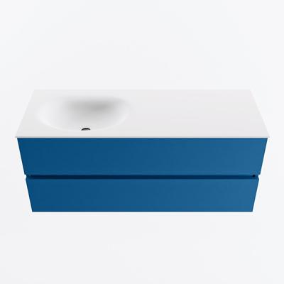 MONDIAZ VICA 120cm badmeubel onderkast Jeans 2 lades. Wastafel MOON links 1 kraangat, kleur Talc.