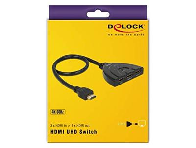 Delock 18600 HDMI UHD Switch 3 x HDMI in > 1 x HDMI uit 4K 60 Hz met geïntegreerde kabel 50cm - thumbnail