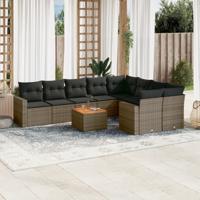 10-delige Loungeset met kussens poly rattan grijs - thumbnail