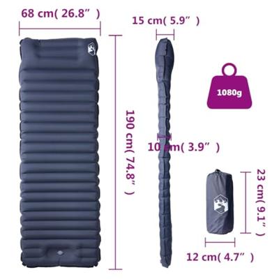 VidaXL Kampeermatras met kussen zelfopblazend 1-persoons grijs