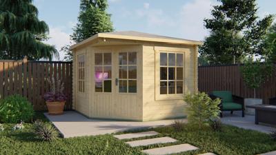 Blokhut Asmund 300x300 cm - Grijs geïmpregneerd- Puntdak- Geïmpregneerd vurenhout- Tuindeco