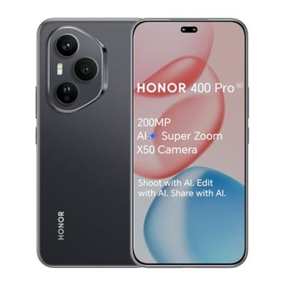 HONOR 400 Pro entsperrtes 5G-Smartphone, 200 MP AI-Superzoom-Kamera, 6,7 Zoll, 12 GB + 512 GB, 5000 nits ultrahelles Display, IP69 wasserdicht, Dual-SIM, Android 15, Mitternachtsschwarz