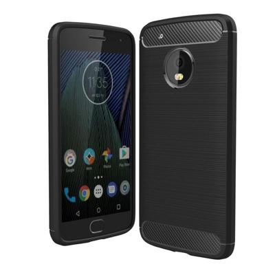 Voor Motorola Moto G5 Plus geborsteld koolstofvezel textuur schokbestendige TPU beschermhoes Case(Black)
