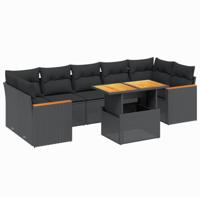 8-delige Loungeset met kussens poly rattan zwart - thumbnail