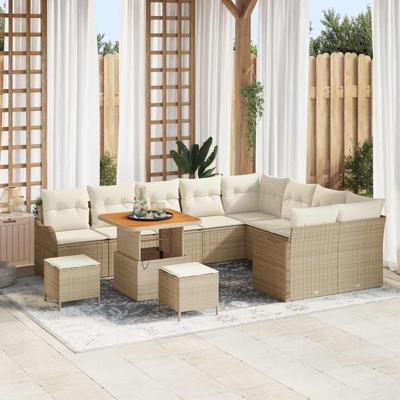 Tuinbankenset met kussen 12 pcs Beige poly rattan