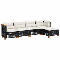 5-delige Loungeset met kussens poly rattan zwart - thumbnail