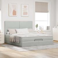 Ottoman bed met matrassen en LED's 160x200cm fluweel lichtgrijs - thumbnail
