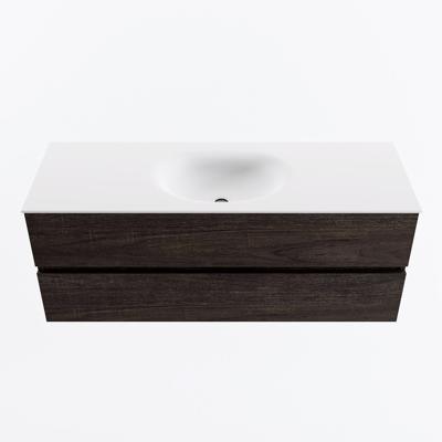 MONDIAZ VICA 130cm badmeubel onderkast Dark Brown 2 lades. Wastafel MOON midden zonder kraangat, kleur Talc.