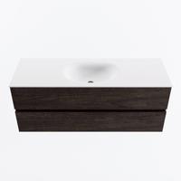 MONDIAZ VICA 130cm badmeubel onderkast Dark Brown 2 lades. Wastafel MOON midden zonder kraangat, kleur Talc. - thumbnail