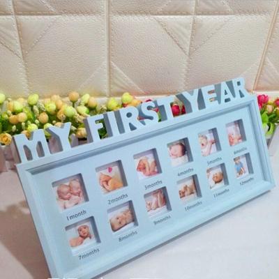Creatieve DIY Home kamer decoratie baby Memorial groeiende foto frame display (blauw)