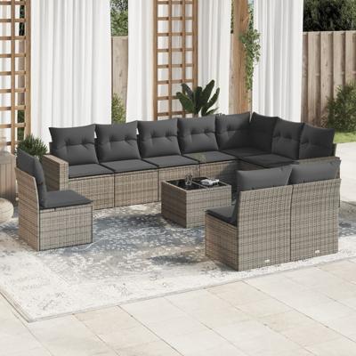 11-delige Loungeset met kussens poly rattan grijs