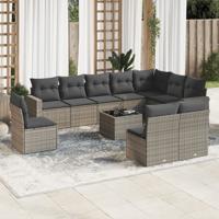 11-delige Loungeset met kussens poly rattan grijs - thumbnail