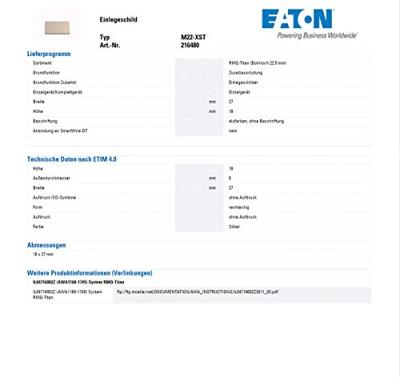 Eaton M22-XST Inlegplaatje (b x h) 27 mm x 18 mm Zonder markering Zilver 1 stuk(s)