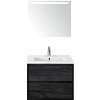 Porto Badmeubelset 70 cm - Black Oak - Keramische Wastafel Wit Slim met Sence Spiegel