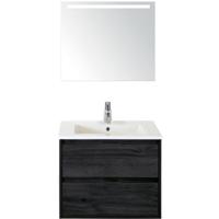 Porto Badmeubelset 70 cm - Black Oak - Keramische Wastafel Wit Slim met Sence Spiegel - thumbnail