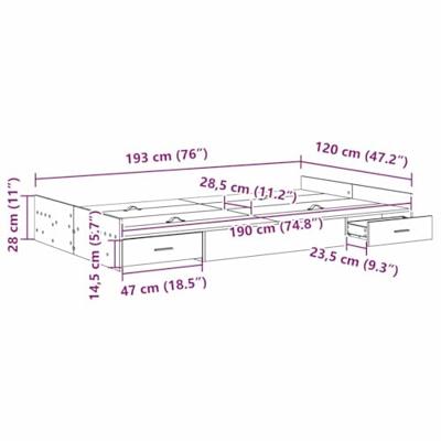 Opbergbedframe met lade Betongrijs 120 x 190 cm Bewerkt hout